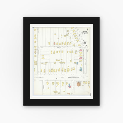 Old map wall art mockup — black gallery frame with white mat — Sanborn Fire Insurance Map from Bellevue, Huron And Sandusky County, Ohio (1911), Sheet #0004