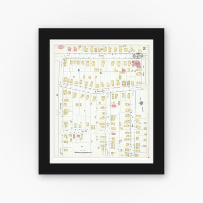 Old map wall art mockup — black gallery frame with white mat — Sanborn Fire Insurance Map from Salamanca, Cattaraugus County, New York (1918), Sheet #0008