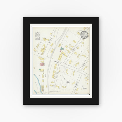 Old map wall art mockup — black gallery frame with white mat — Sanborn Fire Insurance Map from East Pepperell, Middlesex County, Massachusetts (1892) - Complete Map Set