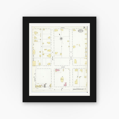 Old map wall art mockup — black gallery frame with white mat — Sanborn Fire Insurance Map from Arcadia, DeSoto County, Florida (1909), Sheet #0003