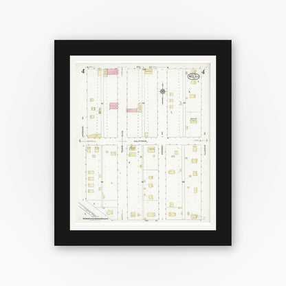 Old map wall art mockup — black gallery frame with white mat — Sanborn Fire Insurance Map from Weslaco, Hidalgo County, Texas (1925), Sheet #0004