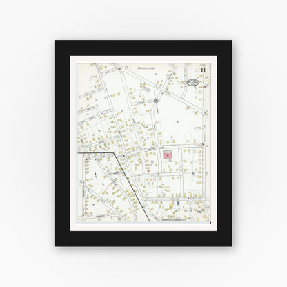 Old map wall art mockup — black gallery frame with white mat — Sanborn Fire Insurance Map from Reading, Middlesex County, Massachusetts (1918), Sheet #0011