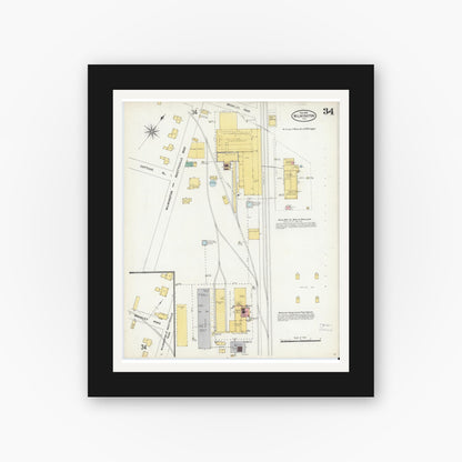 Old map wall art mockup — black gallery frame with white mat — Sanborn Fire Insurance Map from Wilmington, New Hanover County, North Carolina (1904), Sheet #0034