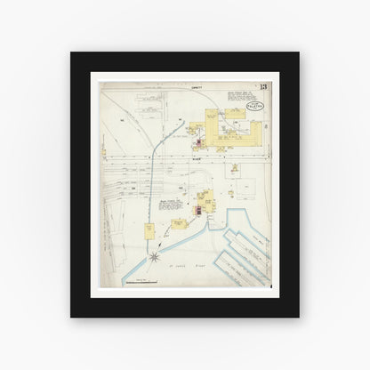 Old map wall art mockup — black gallery frame with white mat — Sanborn Fire Insurance Map from Palatka, Putnam County, Florida (1897), Sheet #0013