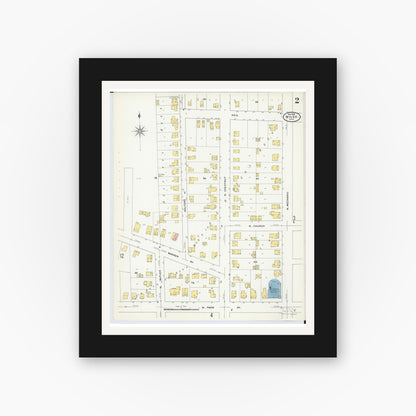 Old map wall art mockup — black gallery frame with white mat — Sanborn Fire Insurance Map from Niles, Trumbull County, Ohio (1909), Sheet #0002