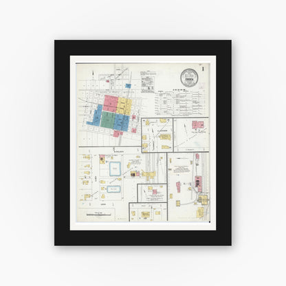 Old map wall art mockup — black gallery frame with white mat — Sanborn Fire Insurance Map from Virden, Macoupin County, Illinois (1906) - Complete Map Set