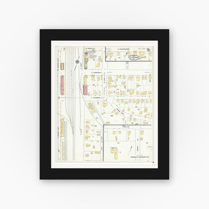 Old map wall art mockup — black gallery frame with white mat — Sanborn Fire Insurance Map from Cleburne, Johnson County, Texas (1910), Sheet #0009