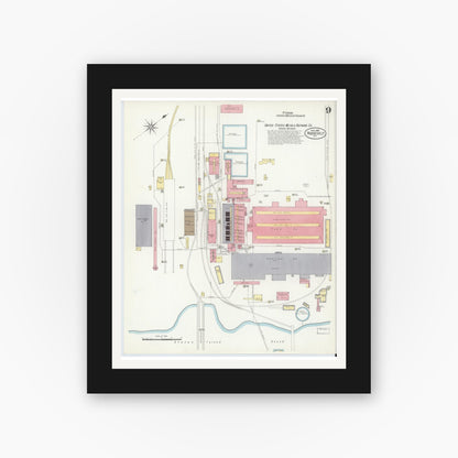 Old map wall art mockup — black gallery frame with white mat — Sanborn Fire Insurance Map from Roosevelt, Middlesex County, New Jersey (1908), Sheet #0009