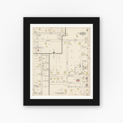 Old map wall art mockup — black gallery frame with white mat — Sanborn Fire Insurance Map from Monticello, Jefferson County, Florida (1922), Sheet #0008
