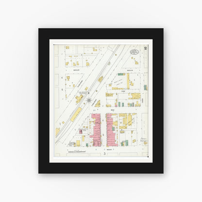 Old map wall art mockup — black gallery frame with white mat — Sanborn Fire Insurance Map from Odessa, Lafayette County, Missouri (1900), Sheet #0002