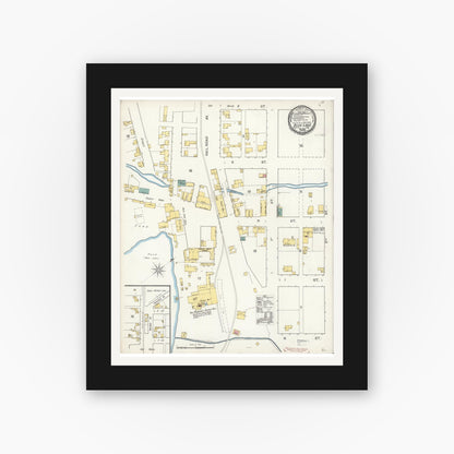 Old map wall art mockup — black gallery frame with white mat — Sanborn Fire Insurance Map from Blue Lake, Humboldt County, California (1892), Sheet #0001