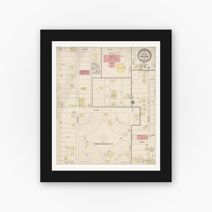 Old map wall art mockup — black gallery frame with white mat — Sanborn Fire Insurance Map from Hawthorne, Los Angeles County, California (1916), Sheet #0001