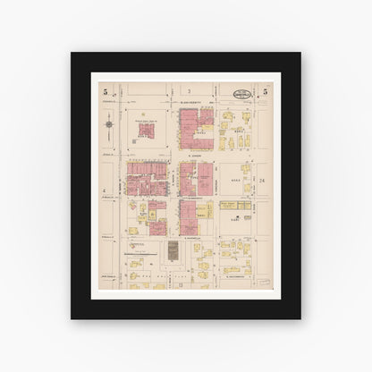 Old map wall art mockup — black gallery frame with white mat — Sanborn Fire Insurance Map from Gainesville, Alachua County, Florida (1922), Sheet #0005