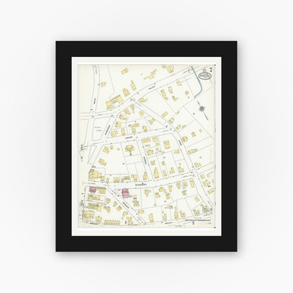 Old map wall art mockup — black gallery frame with white mat — Sanborn Fire Insurance Map from Reading, Middlesex County, Massachusetts (1909), Sheet #0007