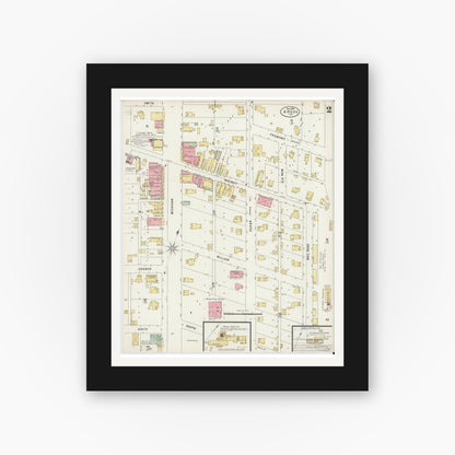Old map wall art mockup — black gallery frame with white mat — Sanborn Fire Insurance Map from Argos, Marshall County, Indiana (1898), Sheet #0002
