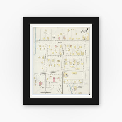 Old map wall art mockup — black gallery frame with white mat — Sanborn Fire Insurance Map from Waterloo, Jefferson County, Wisconsin (1894), Sheet #0002