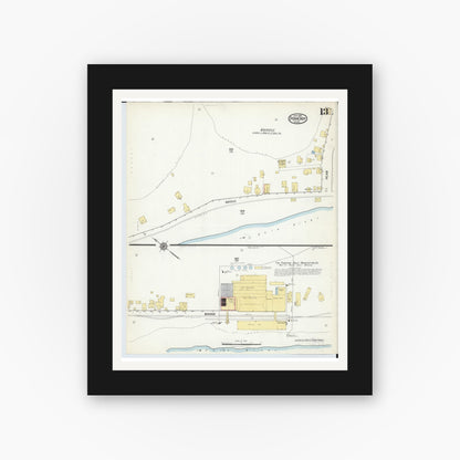 Old map wall art mockup — black gallery frame with white mat — Sanborn Fire Insurance Map from Pomeroy, Meigs County, Ohio (1916), Sheet #0013
