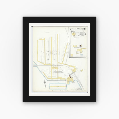 Old map wall art mockup — black gallery frame with white mat — Sanborn Fire Insurance Map from East Jordan, Charlevoix County, Michigan (1912), Sheet #0008