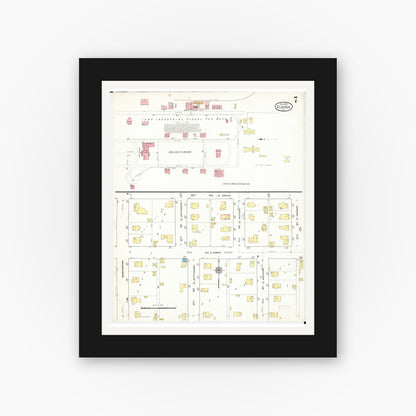 Old map wall art mockup — black gallery frame with white mat — Sanborn Fire Insurance Map from Eldora, Hardin County, Iowa (1915), Sheet #0007