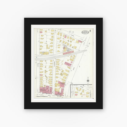 Old map wall art mockup — black gallery frame with white mat — Sanborn Fire Insurance Map from Seneca Falls, Seneca County, New York (1916), Sheet #0004