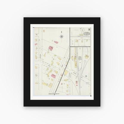Old map wall art mockup — black gallery frame with white mat — Sanborn Fire Insurance Map from Vassar, Tuscola County, Michigan (1895), Sheet #0005