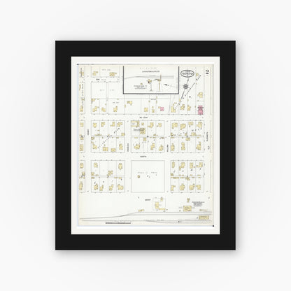 Old map wall art mockup — black gallery frame with white mat — Sanborn Fire Insurance Map from Colchester, Mcdonough County, Illinois (1912), Sheet #0002