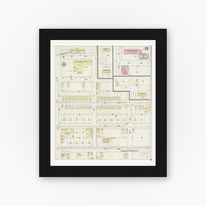 Old map wall art mockup — black gallery frame with white mat — Sanborn Fire Insurance Map from Tampa, Hillsborough County, Florida (1895), Sheet #0017