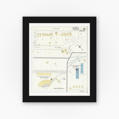 Old map wall art mockup — black gallery frame with white mat — Sanborn Fire Insurance Map from Charlotte, Monroe County, New York (1912), Sheet #0016