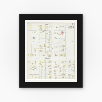 Old map wall art mockup — black gallery frame with white mat — Sanborn Fire Insurance Map from Menasha, Winnebago County, Wisconsin (1895), Sheet #0003