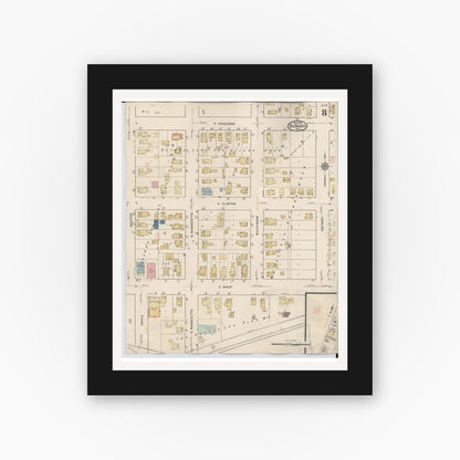 Old map wall art mockup — black gallery frame with white mat — Sanborn Fire Insurance Map from Durand, Shiawassee County, Michigan (1944), Sheet #0008