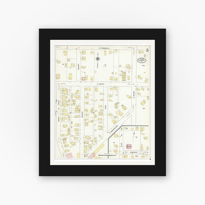 Old map wall art mockup — black gallery frame with white mat — Sanborn Fire Insurance Map from Corry, Erie County, Pennsylvania (1909), Sheet #0005