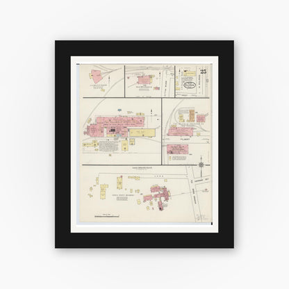 Old map wall art mockup — black gallery frame with white mat — Sanborn Fire Insurance Map from Elyria, Lorain County, Ohio (1915), Sheet #0025