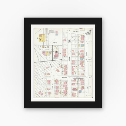 Old map wall art mockup — black gallery frame with white mat — Sanborn Fire Insurance Map from El Paso, El Paso County, Texas (1902), Sheet #0002