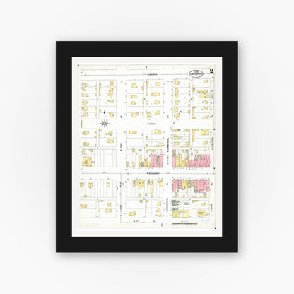 Old map wall art mockup — black gallery frame with white mat — Sanborn Fire Insurance Map from Eagle Grove, Wright County, Iowa (1900), Sheet #0002