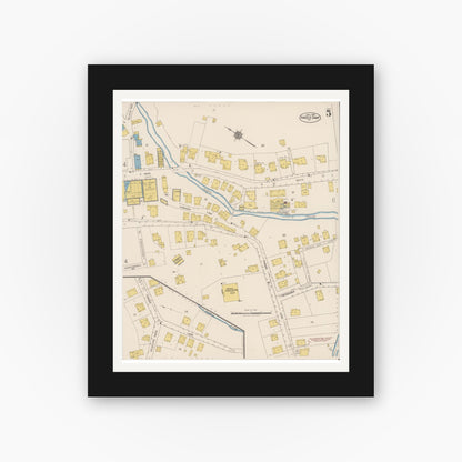Old map wall art mockup — black gallery frame with white mat — Sanborn Fire Insurance Map from Angels Camp, Calaveras County, California (1922), Sheet #0005