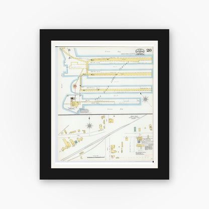 Old map wall art mockup — black gallery frame with white mat — Sanborn Fire Insurance Map from Escanaba, Delta County, Michigan (1899), Sheet #0020