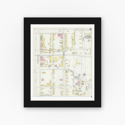 Old map wall art mockup — black gallery frame with white mat — Sanborn Fire Insurance Map from Indiana, Indiana County, Pennsylvania (1892), Sheet #0006
