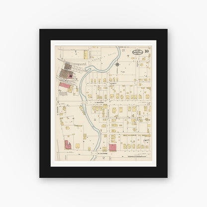 Old map wall art mockup — black gallery frame with white mat — Sanborn Fire Insurance Map from Gainesville, Cooke County, Texas (1922), Sheet #0010