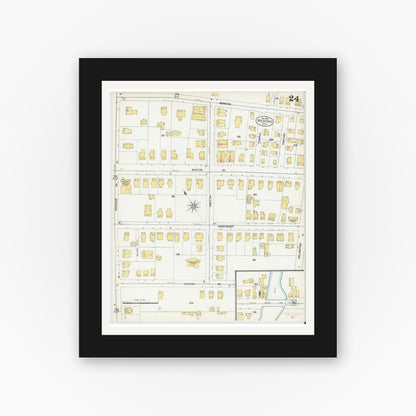 Old map wall art mockup — black gallery frame with white mat — Sanborn Fire Insurance Map from Medford, Middlesex County, Massachusetts (1903), Sheet #0024
