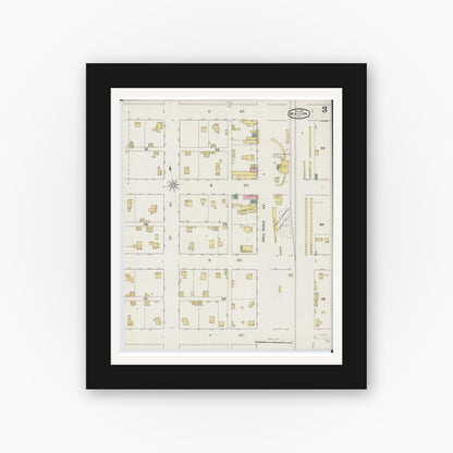 Old map wall art mockup — black gallery frame with white mat — Sanborn Fire Insurance Map from Macon, Macon County, Illinois (1893), Sheet #0003