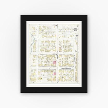 Old map wall art mockup — black gallery frame with white mat — Sanborn Fire Insurance Map from Virginia, Saint Louis County, Minnesota (1910), Sheet #0003
