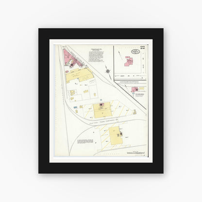 Old map wall art mockup — black gallery frame with white mat — Sanborn Fire Insurance Map from Temple, Bell County, Texas (1910), Sheet #0022