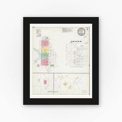 Old map wall art mockup — black gallery frame with white mat — Sanborn Fire Insurance Map from Le Sueur, Le Sueur County, Minnesota (1896), Sheet #0001