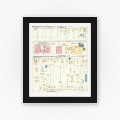 Old map wall art mockup — black gallery frame with white mat — Sanborn Fire Insurance Map from Zeeland, Ottawa County, Michigan (1923), Sheet #0009