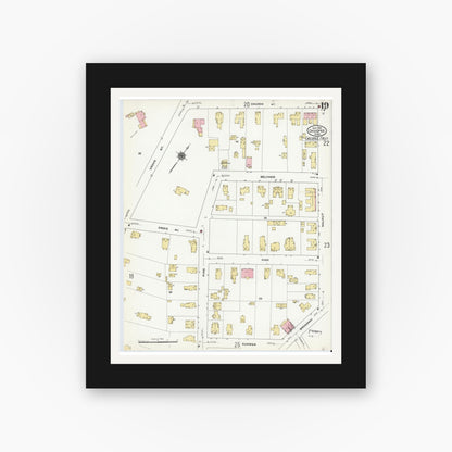 Old map wall art mockup — black gallery frame with white mat — Sanborn Fire Insurance Map from Chicopee, Hampden County, Massachusetts (1910), Sheet #0019