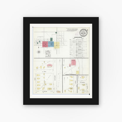Old map wall art mockup — black gallery frame with white mat — Sanborn Fire Insurance Map from Bad Axe, Huron County, Michigan (1909) - Complete Map Set