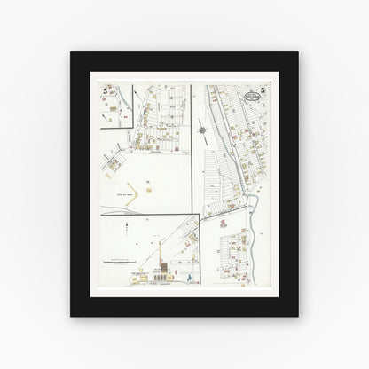 Old map wall art mockup — black gallery frame with white mat — Sanborn Fire Insurance Map from Pitcairn, Allegheny County, Pennsylvania (1927), Sheet #0005
