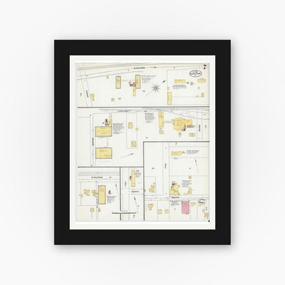 Old map wall art mockup — black gallery frame with white mat — Sanborn Fire Insurance Map from High Point, Guilford County, North Carolina (1902), Sheet #0007