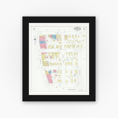 Old map wall art mockup — black gallery frame with white mat — Sanborn Fire Insurance Map from Iron Mountain, Dickinson County, Michigan (1930), Sheet #0007