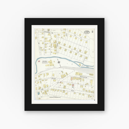 Old map wall art mockup — black gallery frame with white mat — Sanborn Fire Insurance Map from Export, Westmoreland County, Pennsylvania (1909), Sheet #0002